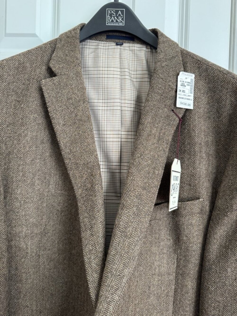 NWT Jos A Bank Sport 1905 Blazer Coat Brown Herringbone Wool Elbow Patch 54R